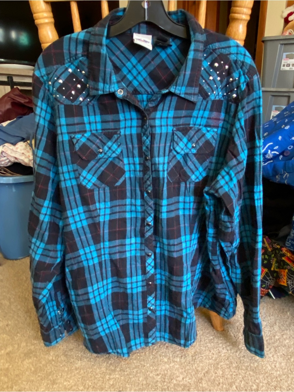 Harley-Davidson Flannel Shirt Size 2W Blue Black Plaid Studded
